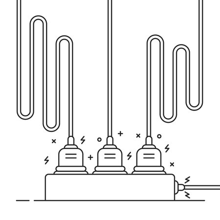 electrical overload with plugs and thin line filterのイラスト素材