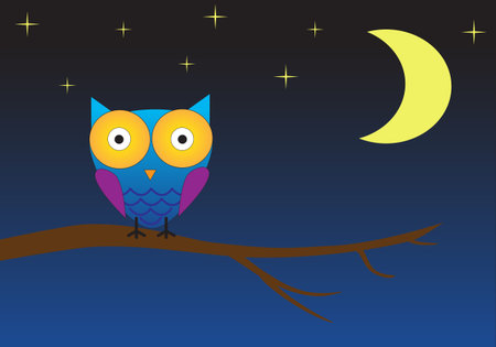 Owl sitting on tree while nightのイラスト素材