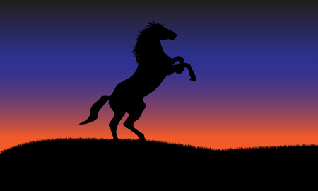 Jumping horse silhouette while sunsetのイラスト素材