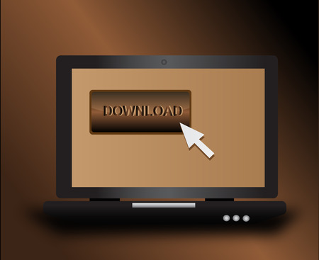 Laptop with download icon with brown and gold backgroundのイラスト素材