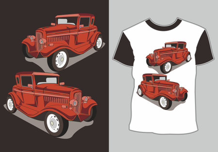 t shirt design classic car,isolated easy to editのイラスト素材