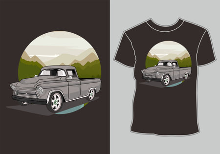 t shirt design retro vintage car in mountainのイラスト素材