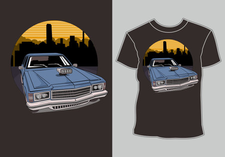 design t shirt,retro vintage car illustrationのイラスト素材