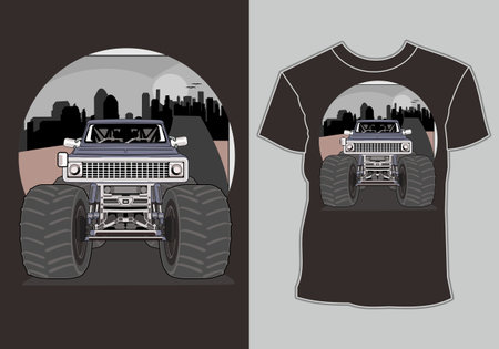 design t shirt,truck monster in city illustrationのイラスト素材