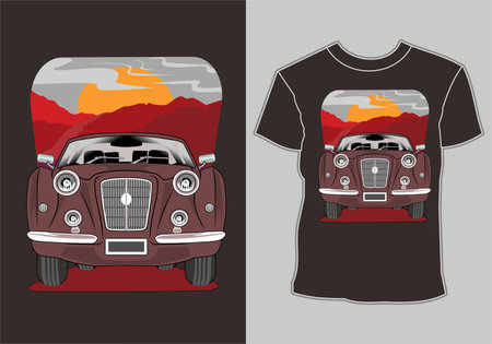design t shirt,retro vintage car illustrationのイラスト素材