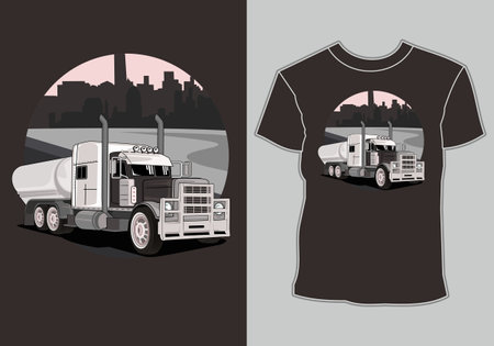 t shirt design big truck in cityのイラスト素材