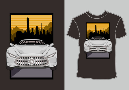 design t shirt,modern sport car in city illustrationのイラスト素材