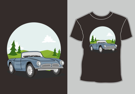 classic, retro, vintage car illustrator on the edge of town, t-shirt design imageのイラスト素材