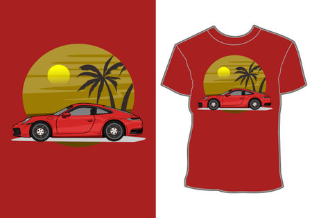 summer t shirt design,modern sport car vacationing at the beachのイラスト素材