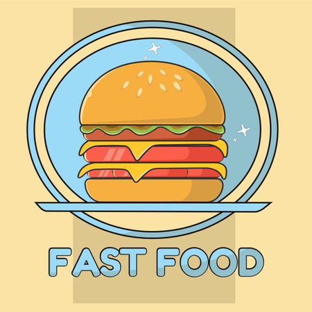 Fast food in flat line art designのイラスト素材