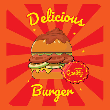 Flat design delicious hamburger with cheese and vegetables illustrationのイラスト素材