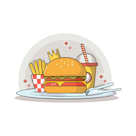 flat design Fast food in flat line art designのイラスト素材