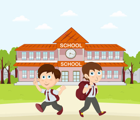 back to school go home after new normal flat designのイラスト素材
