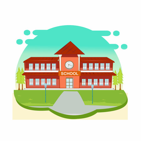 back to school school building with morning viewのイラスト素材