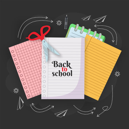back to school with paper and notebook flat designのイラスト素材