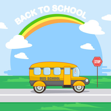 back to school with school bus flat design.