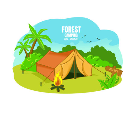forest camping flat designのイラスト素材
