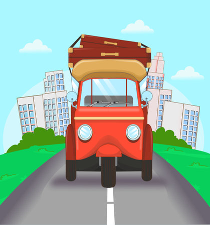 traditional travel transportation in city townのイラスト素材