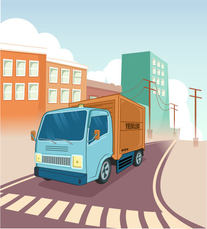 travel transportation delivery truck in the city town vectorのイラスト素材