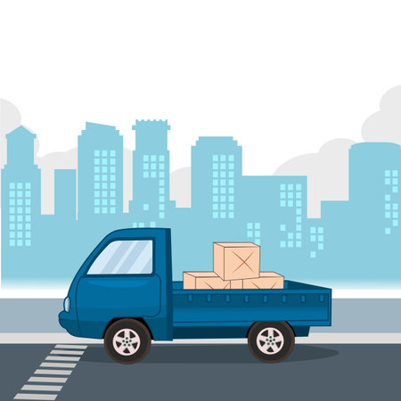 travel transportation pick up send the package to city flat designのイラスト素材