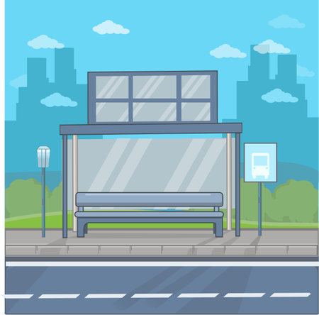 bus stop in the city flat designのイラスト素材