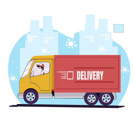 travel transportation delivery package truck in pandemic flat designのイラスト素材