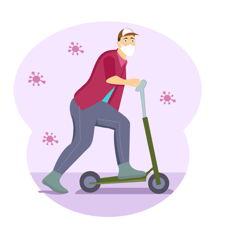 boys play scooter otopet flat designのイラスト素材