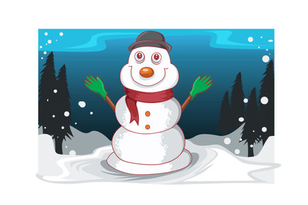 marry christmas with snowman vector hand drawingのイラスト素材
