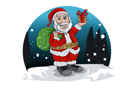 santa claus Christmas, holding gift in snow vectorのイラスト素材