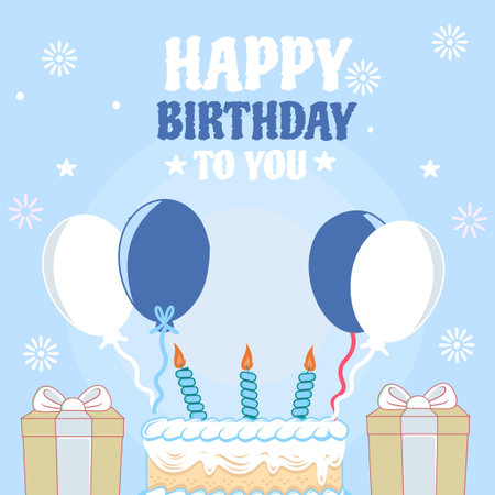 happy birthday to you with birthday cake,give flat designのイラスト素材