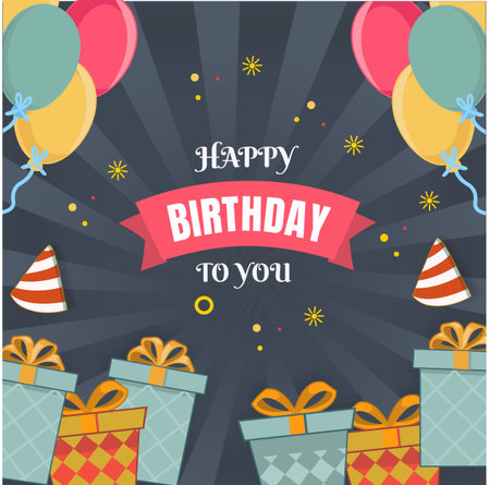 happy birthday to you with give and balloon flat designのイラスト素材