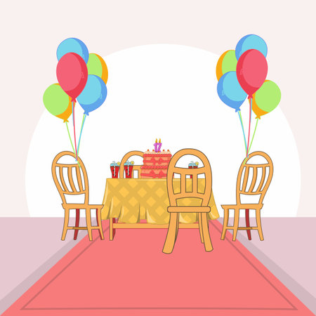 happy birthday celebration with red carpet at home flat designのイラスト素材