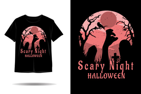 Scary night halloween silhouette t shirt designのイラスト素材