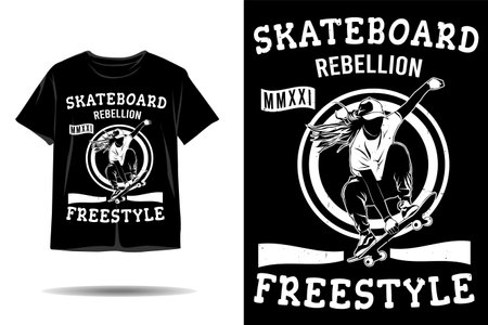 Skateboard rebellion freestyle silhouette t shirt designのイラスト素材