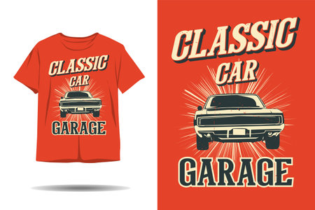 Classic car garage silhouette tshirt designのイラスト素材