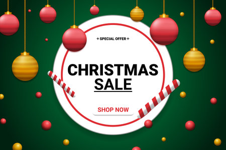 Christmas sale background design with red and golden baublesのイラスト素材