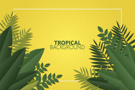 Tropical background with leaves shape paper cut styleのイラスト素材