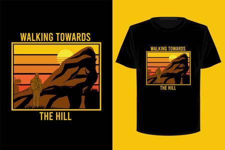 Walking towards the hill retro vintage t shirt designのイラスト素材