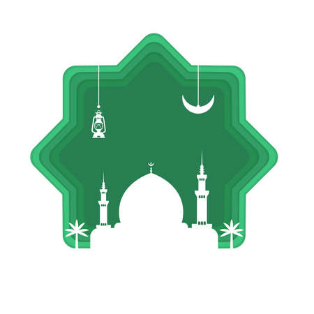 papercut Ramadan kareem with green backgroundのイラスト素材