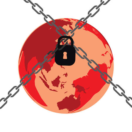 illustration of a world with a red zone in lock down due to a pandemic virusのイラスト素材
