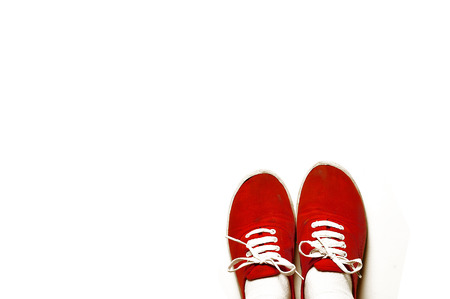 Red shoes isolated on white backgroundの写真素材