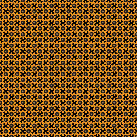 Abstract shape seamless repeating pattern. Vivid orange & black.