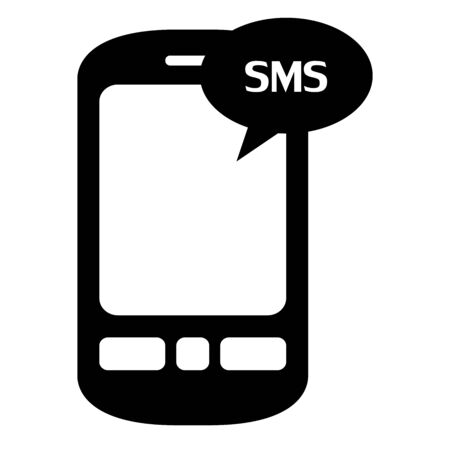 Mobile SMS sign silhouette vector illustration. Black, white. Perfect for chat icon,message,phone,mobile and texts.のイラスト素材