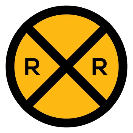 Railroad crossing ahead traffic sign vector illustration. Yellow, black. Perfect for symbol, icon, sign, sticker etc.のイラスト素材