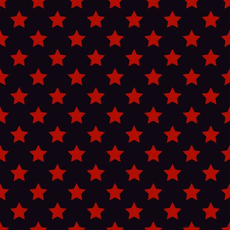 Modern red stars seamless repeat pattern vector. Black background.のイラスト素材