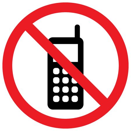 Cellphone not allowed sign vector. Turn off mobile phones. Perfect for backgrounds, backdrop, sticker, sign, symbol, label, poster, banner, notice etc.のイラスト素材
