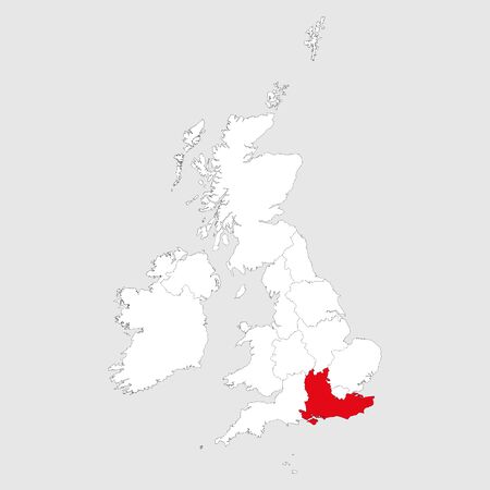 South east highlighted red on united kingdom map. Light gray background. Perfect for Business concepts, backgrounds, backdrop, chart, label, sticker, banner and wallpapers.のイラスト素材