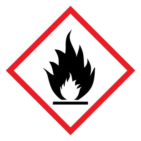 Flammable CLP hazard symbol. Diamond shape red border and white background. Perfect for backgrounds,...