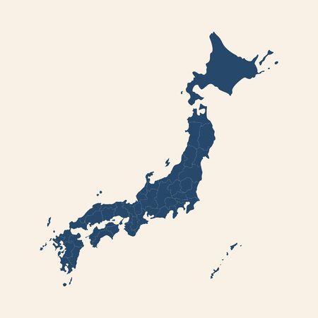 Modern japan region travel map. Modern graphics design. Cyan blue, cream white background.のイラスト素材