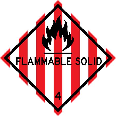 Flammable solid sign. Dangerous goods placards class 4. Perfect for transport vehicles, backgrounds, backdrop, sticker, label, sign, symbol and wallpapers.のイラスト素材